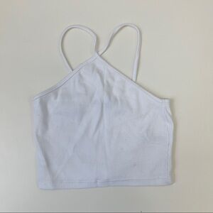 ZARA WHITE RIBBED CRISS CROSS HALTER TOP SIZE M